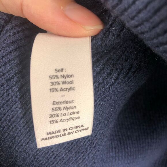 CINQ A SEPT 30% Wool Navy Metallic Palm‎ Exposed Seam Short Sleeve Sweater Sz XS - Picture 8 of 9